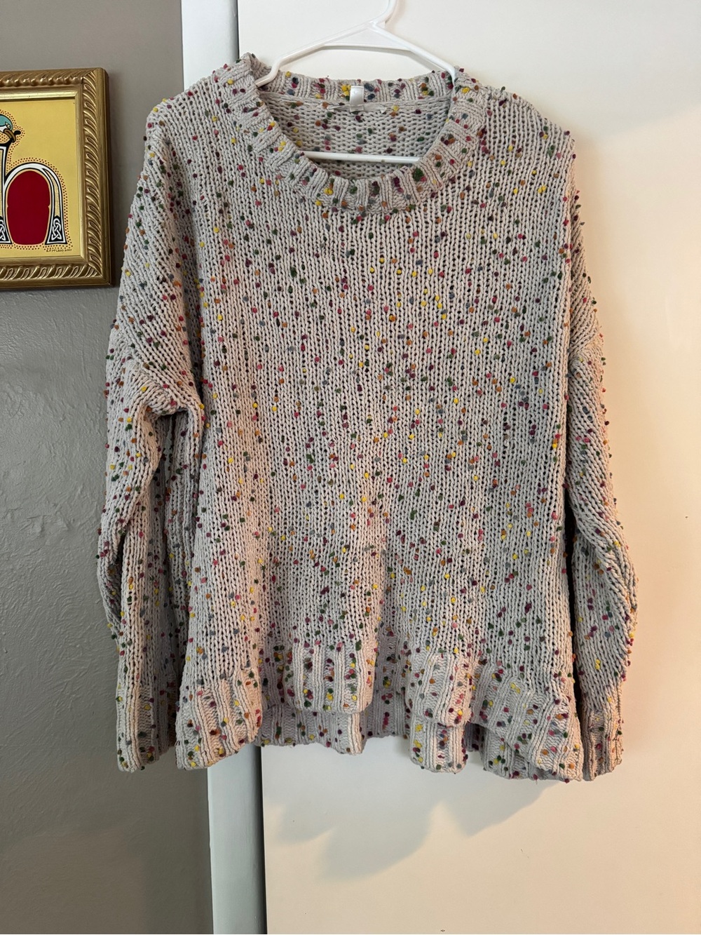 Seven7 Cream Speckled Crewneck Sweater with Multicolor Flecks